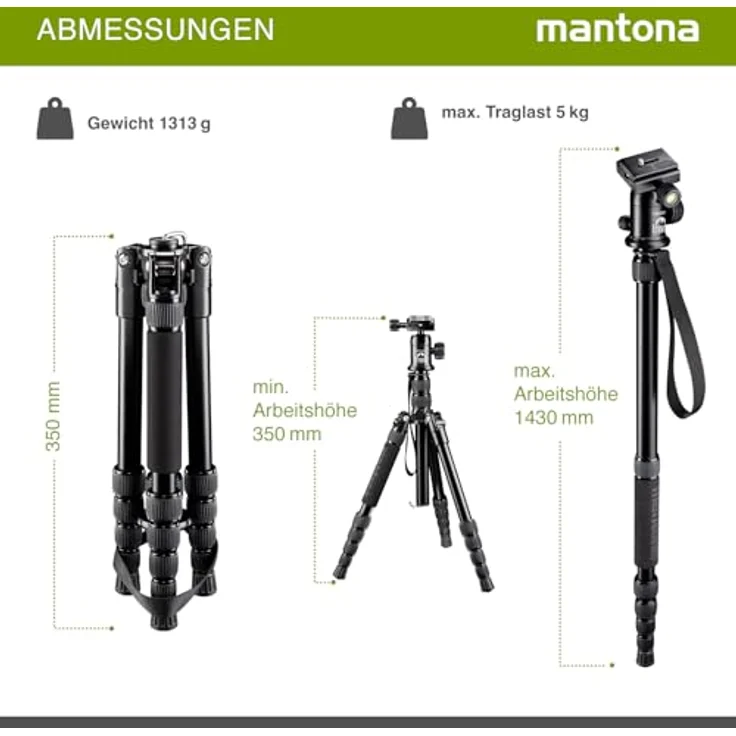Mantona Reisestativ DSLM Travel mit Kugelkopf sw – Bild 6