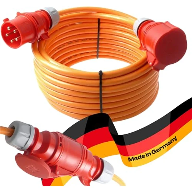 netbote24 maxgo CEE-Starkstromkabel Kraftstromkabel Verlängerungskabel mit Phasenwender 400V 32A 50m 5P 6h Verlängerung Polyurethanleitung Pur Kabel H07BQ-F 5X4mm² IP44 Außenbereich – Bild 1