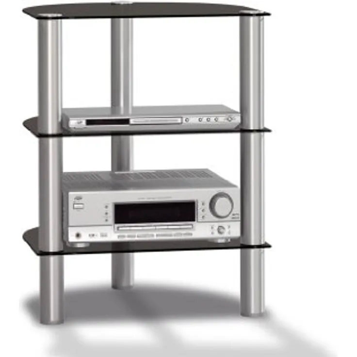 Just-Rack R 590 Aluminium-Schwarzglas Universalmöbel für Flachbildschirme, TV - und Audio Geräte