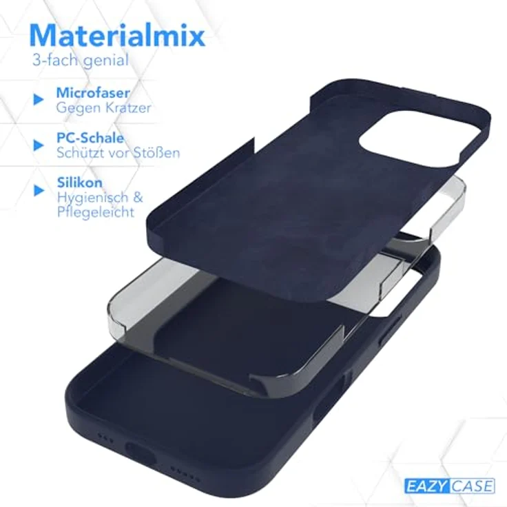 EAZY CASE Premium Silikon Handyhülle für iPhone 16 Pro, Slimcover mit Kameraschutz und Microfaser-Innenfutter, Nacht Blau – Bild 5