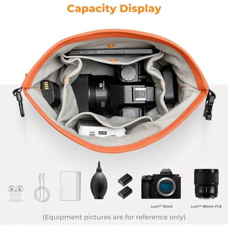 K&F CONCEPT Kameratasche, Modische Umhängetasche mit Staufächern, Leichte Tragetasche für spiegellose Kameras, Orange – Bild 2
