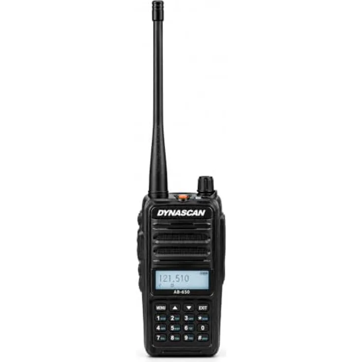 Dynascan AB-650 VHF AM Handfunkgerät, 5W mit 400 Speicherkanälen, USB-Ladefunktion und robustem Gehäuse für Luftfahrt und Drohnenpiloten