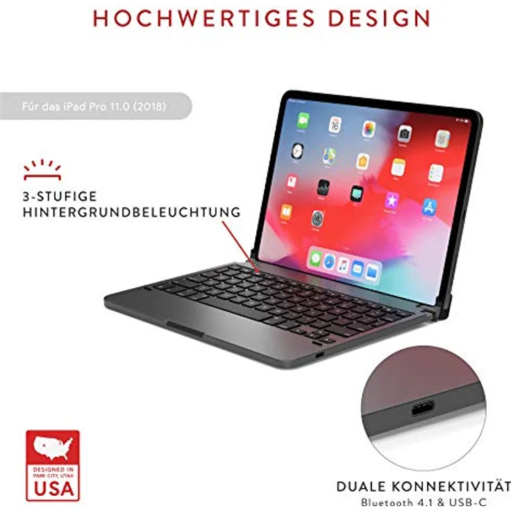 BRYDGE 11.0 Pro, Hochwertige Bluetooth Tastatur aus Aluminium für das iPad Pro 11'' (2018 & 2020), deutsches Layout QWERTZ, inklusive magnetischem iPad Cover, space grau – Bild 5