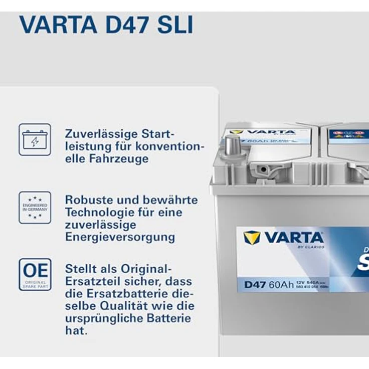 Varta D47 Blue Dynamic, 12V Autobatterie 60Ah/540A, Wartungsfrei, Kompakte Maße 232x173x229 mm – Bild 2
