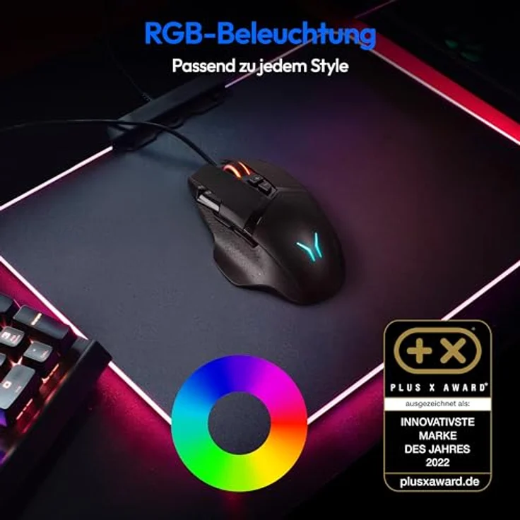 ERAZER Gaming Maus Wizard P20 (16.000 DPI, OMRON Switches, RGB Beleuchtung, 9 programmierbare Tasten, Schwarz) – Bild 2
