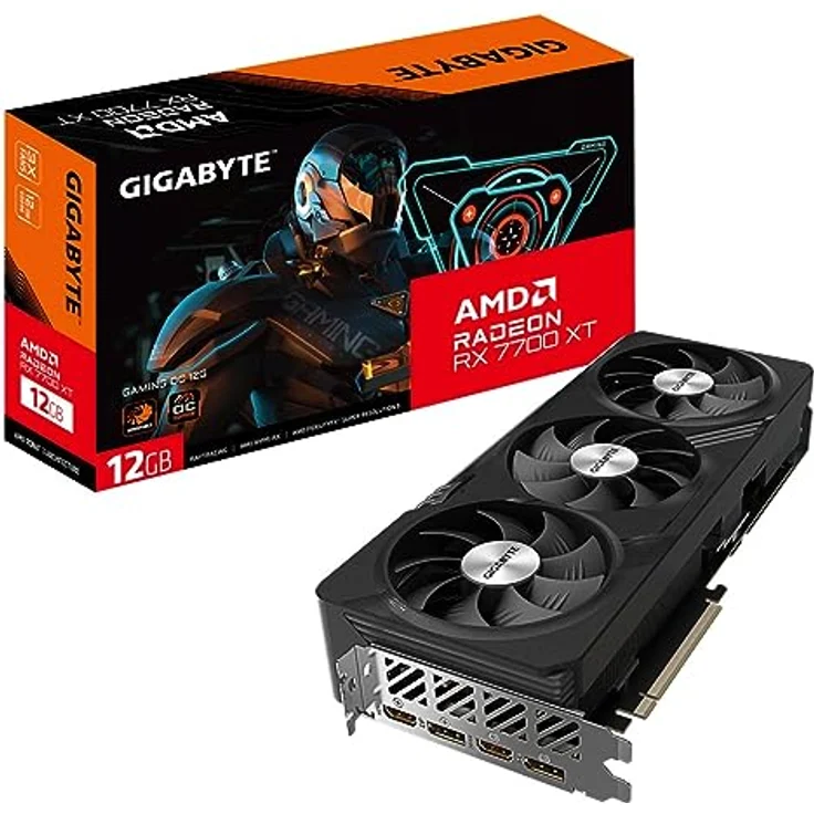 Gigabyte Radeon RX 7700 XT Gaming OC 12GB Grafikkarte - 12GB GDDR6 192-Bit, Windforce Kühlsystem, Metallrückplatte, DP 2.1, HDMI 2.1, AMD RDNA 3 Architektur, GV-R77XTGAMING OC-12GD – Bild 1