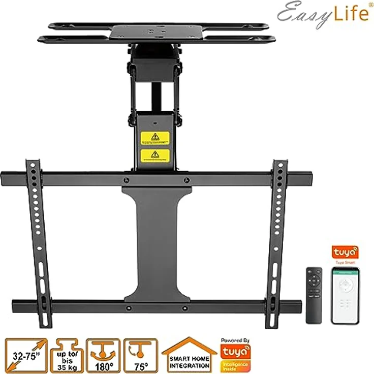 EasyLife TV Deckenhalter elektrisch drehbar für 32-75 Zoll, VESA bis 600x400, smarte Steuerung mit Fernbedienung, schwarz – Bild 2