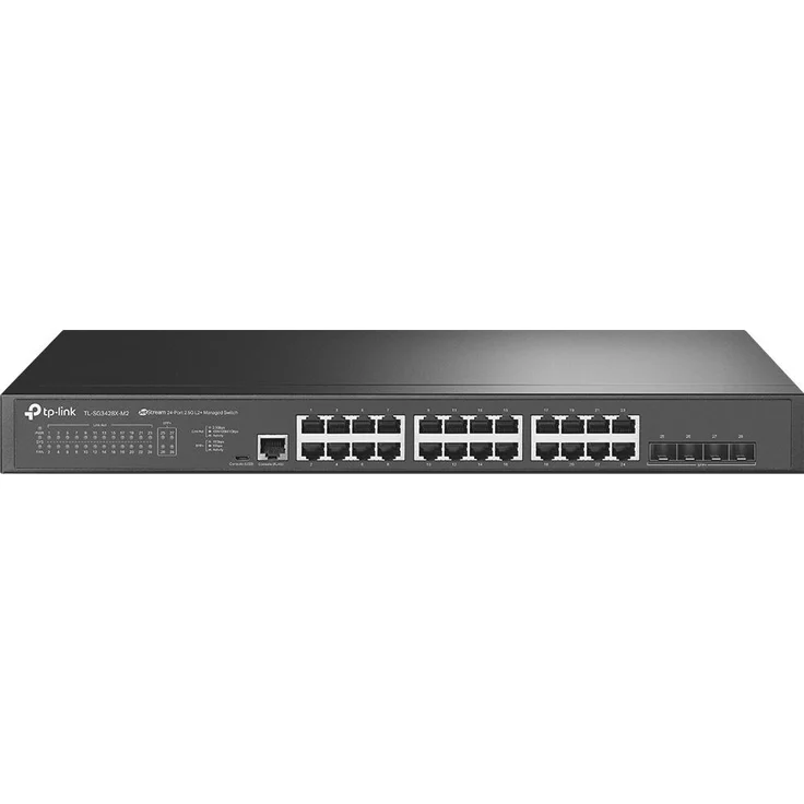 TP-Link TL-SG3428X-M2 JetStream 24-Port 2.5GBASE-T L2 Managed Switch mit 4 10GE SFP Slots, PoE und fortschrittlichen L2+ Funktionen, Schwarz