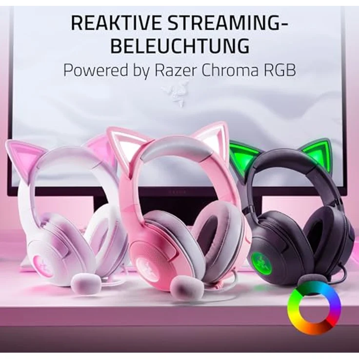 Razer Kraken Kitty V2, Kabelgebundenes Gaming Headset mit Katzenohren und Razer Chroma RGB, Weiss – Bild 3