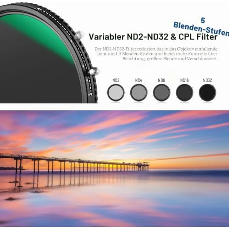 NEEWER 2-in-1 52 mm Variabler ND-Filter ND2–ND32 & CPL-Filter, HD-Glas mit 30-lagiger Nano-Beschichtung, ultradünner Aluminiumrahmen – Bild 5