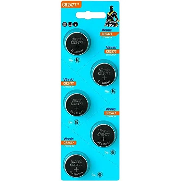 Vinnic CR2477 3V, Lithium Knopfzelle Batterien, leistungsstärkste Batterie, Batterien mit Langer Haltbarkeit, 5 Stück - 1 Blisterkarte