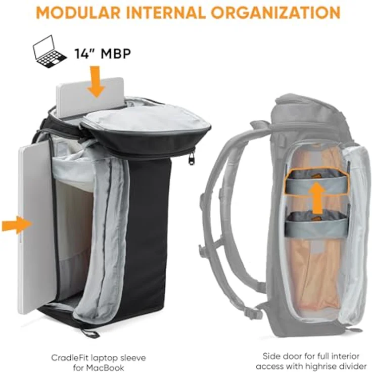 Lowepro ProTactic Lite BP 150 AW III Laptop-Rucksack, Zugang oben u. seitlich, 25 L, für Foto-/Videografen, Regenhaube, recyceltes Gewebe, schwarz – Bild 3