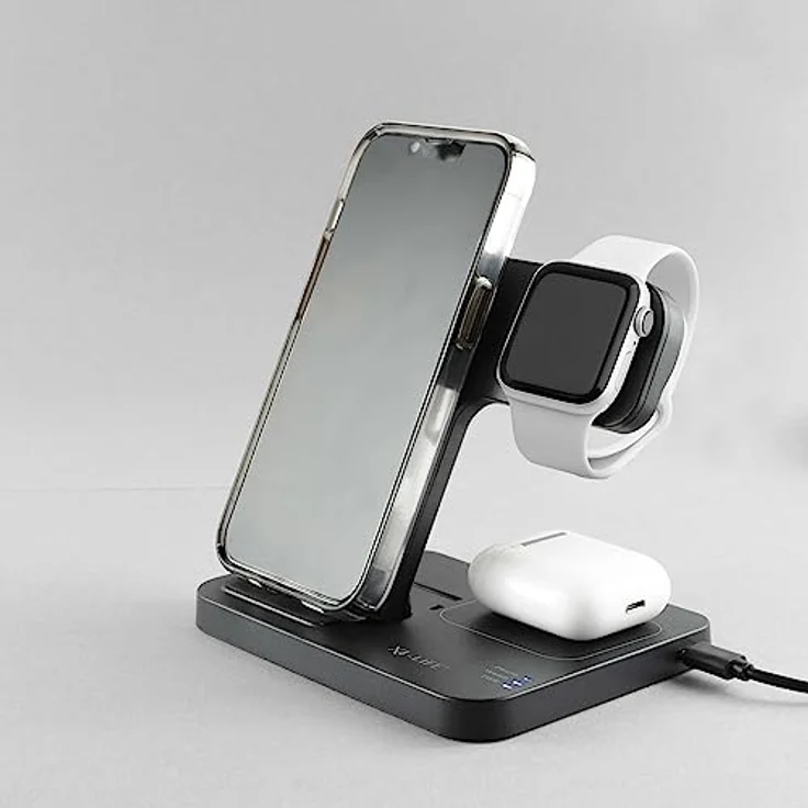 X4-LIFE Qi-Ladestation Power-Hub für Smartphones, Kopfhörer & Apple Watch mit blauem LED-Indikator für Ladezustand, gleichzeitig kabelloses Laden, max. Ladedistanz 2-6 mm – Bild 3