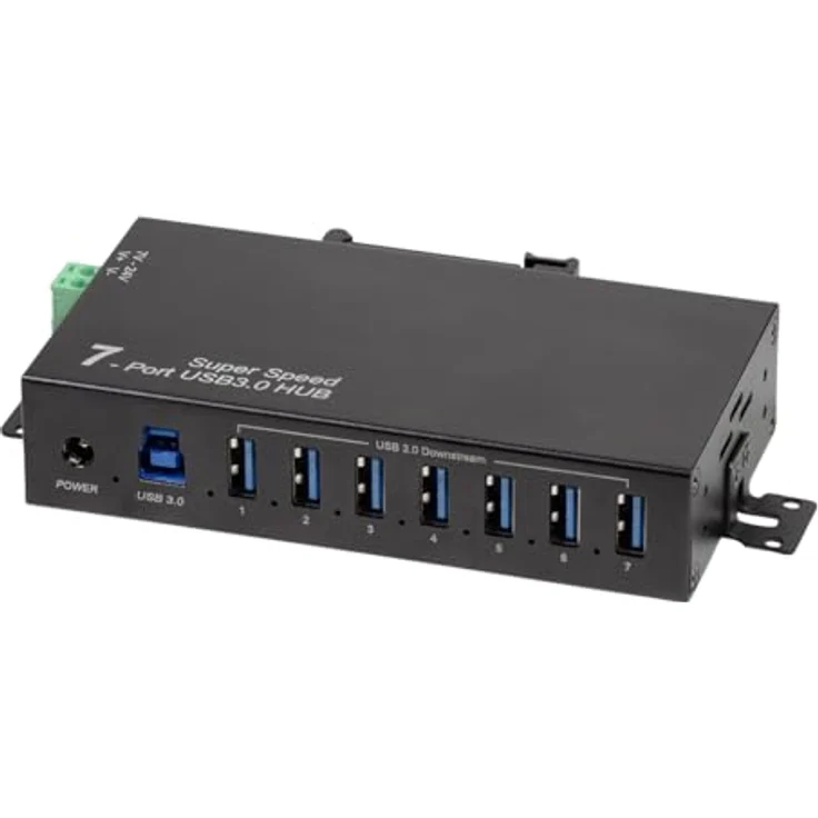 LogiLink 7-Port Hub (USB 3.0) mit Netzteil, Industrieausführung, 5 Gbit/s, 10 W, Überstrom-, Überspannungs- und Kurzschlussschutz, schwarz – Bild 1