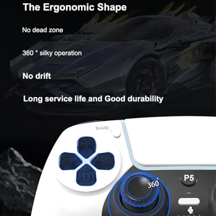 Wigento Wireless Gaming Controller für PS5, Hall Effekt Sensoren, Gyroskop, Dual Vibration, Weiß – Bild 4