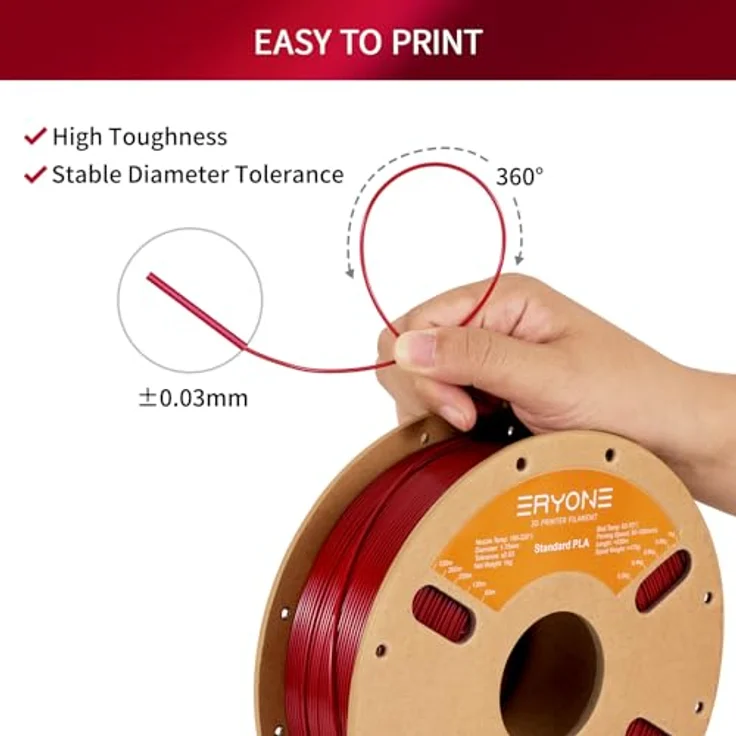ERYONE PLA Filament 1.75 mm, 3D Drucker Filament mit Maßgenauigkeit +/- 0,03 mm, 1 kg Spule, Rose, Material aus hochreinem Maisstärke – Bild 5