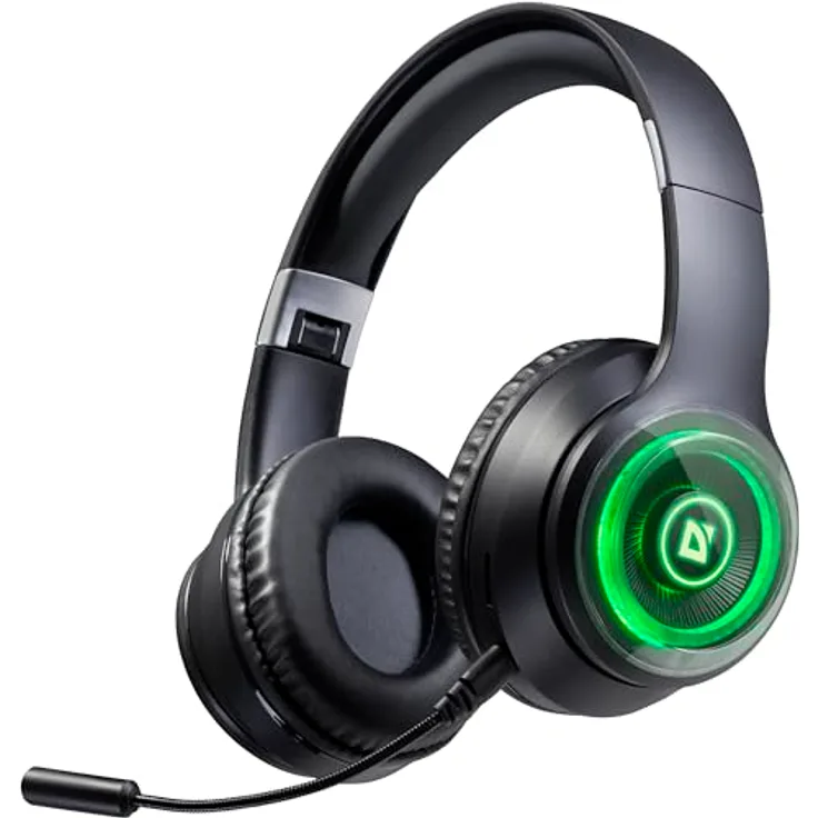 Defender Global Bluetooth Kopfhörer On/Over Ear, 32 Std Kabellos Bluetooth mit 6 EQ-Modi, HiFi Stereo, LED-Beleuchtung, Abnehmbares Mikrofon, Schwarz