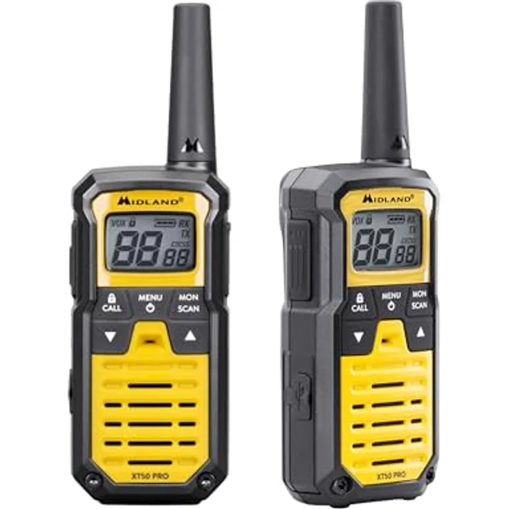Midland XT50 Pro Walkie-Talkie mit 16 Kanälen, Reichweite bis zu 8 km, IPX2 wasserfest, Gelb – Bild 3