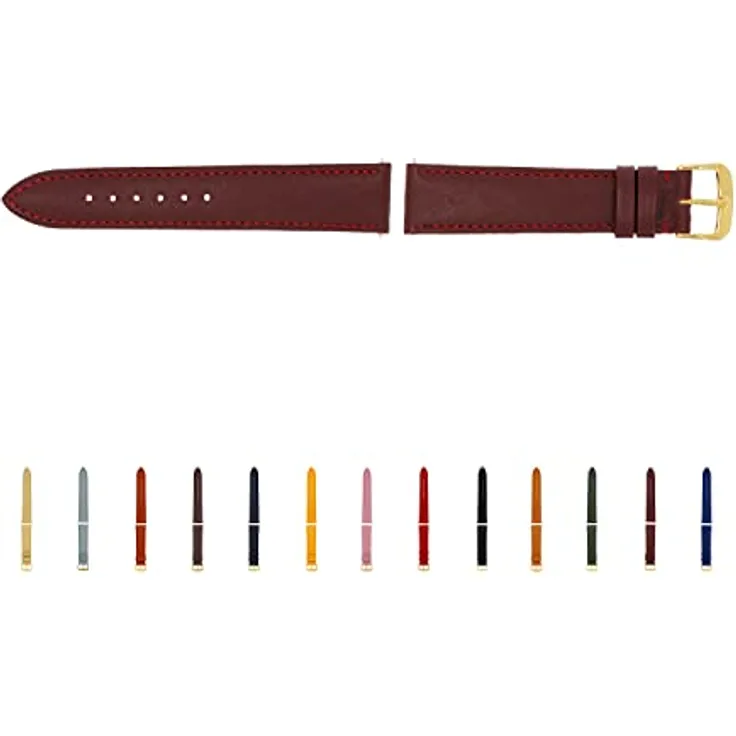 SELVA Uhrenarmband, 18 mm Leder, bordeaux mit goldener Schließe, für Smartwatch, made in Germany