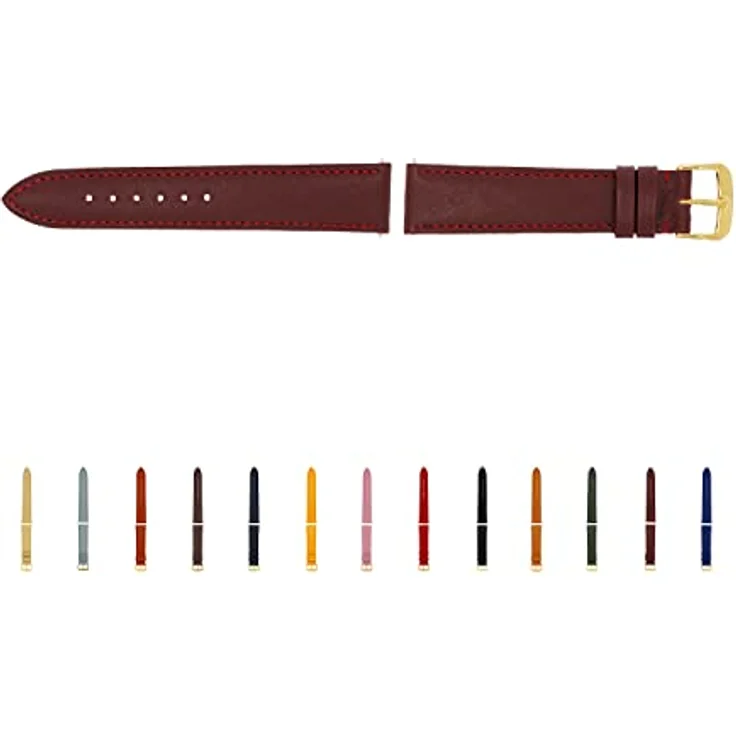 SELVA Uhrenarmband, 18 mm Leder, bordeaux mit goldener Schließe, für Smartwatch, made in Germany – Bild 1