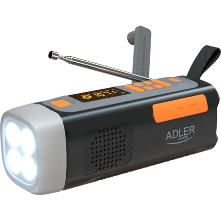 Adler AD 1920 Notfallradio mit Solarpanel, Kurbel, Powerbank und Bluetooth 5.0, transparent – Bild 1