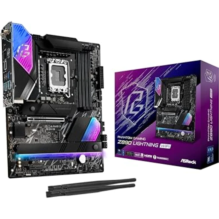 ASRock Intel Core Ultra Z890 Lightning WiFi 7 Phantom Gaming 256GB ATX Motherboard M.2 LGA1851RL-ILM, Dual ThunderboltTM 4 Type-C, Werkzeugloser mehrschichtiger M.2-Kühlkörper – Bild 1
