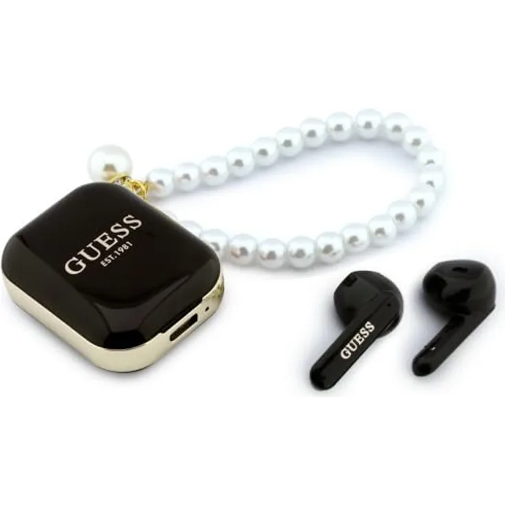 CG MOBILE Guess Perlenarmband TWS-Kopfhörer, Bluetooth-Kopfhörer mit 4,5 Stunden Wiedergabezeit, Schwarz