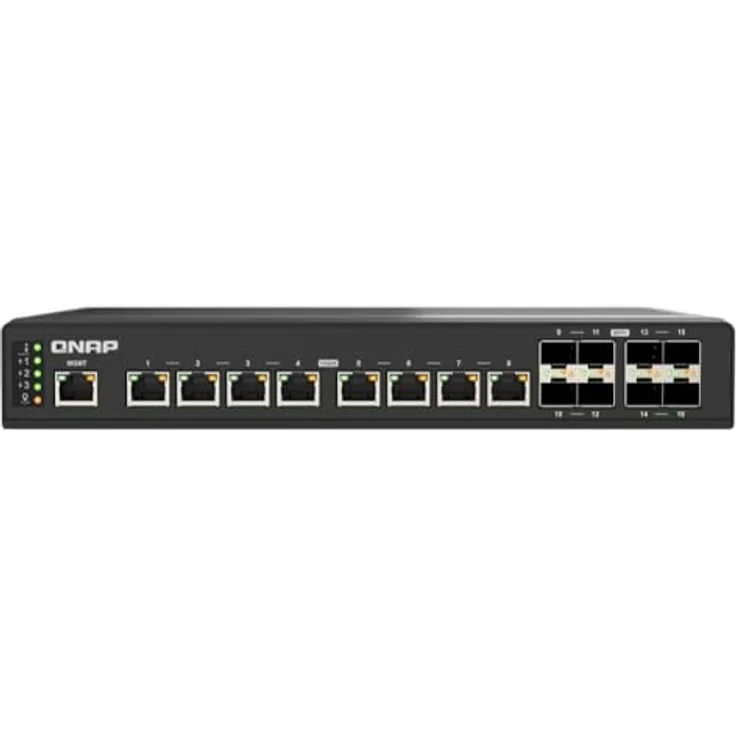 QNAP Switch QSW-IM3216-8S8T | 8X 10GbE RJ45, 8X 10GbE SFP+, L2 Managed, Lüfterlos IP20, DC 9-54V Stromversorgung, Rackmount