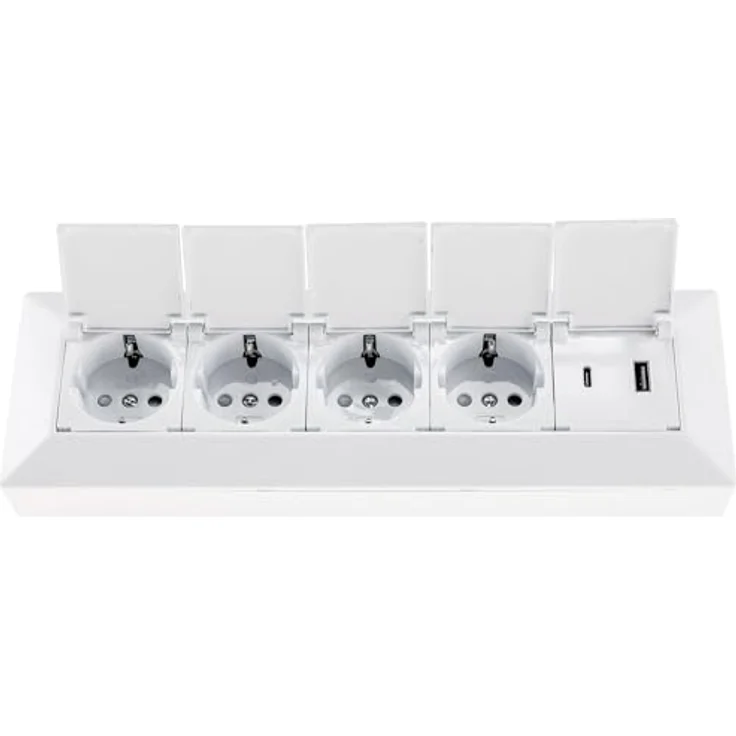 ChiliTec 4-Fach Mehrfachsteckdose mit Klappdeckel, USB-A & USB-C PD, Schutzkontaktsteckdosen, Weiß – Bild 3
