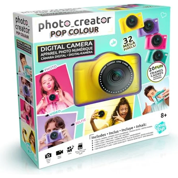Canal Toys C Toys Digitalkamera für Kinder, gelbe Mini-Kamera mit Doppelobjektiv, 32 MP, LCD-Display, Selfiemodus, 8 GB SD-Karte inklusive – Bild 1