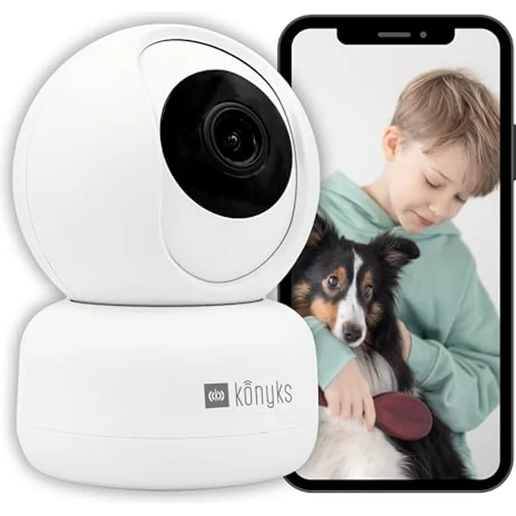 Konyks Camini 2, Überwachungskamera für den Innenbereich WiFi mit 3 MP HD-Auflösung, Bewegungserkennung, Geräuscherkennung, integrierter Sirene und Nachtsicht