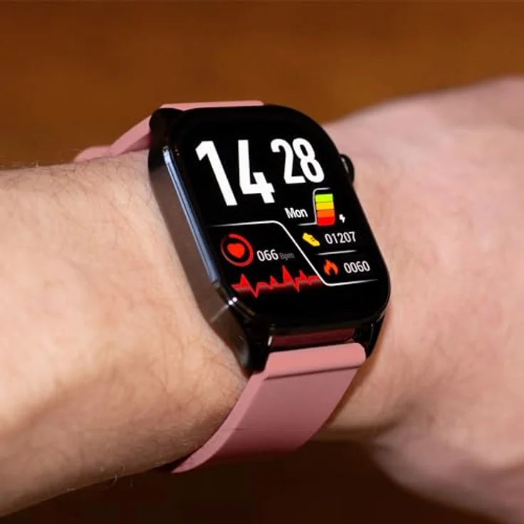 Knauermann PRO 3 (2024) Schwarz - Gesundheitsuhr Smartwatch mit Telefoniefunktion - EKG + HRV und SOS Funktion - AMOLED Display- BT Bluetooth - Schlafapnoe - Silikonband Rose, 14-24 – Bild 4