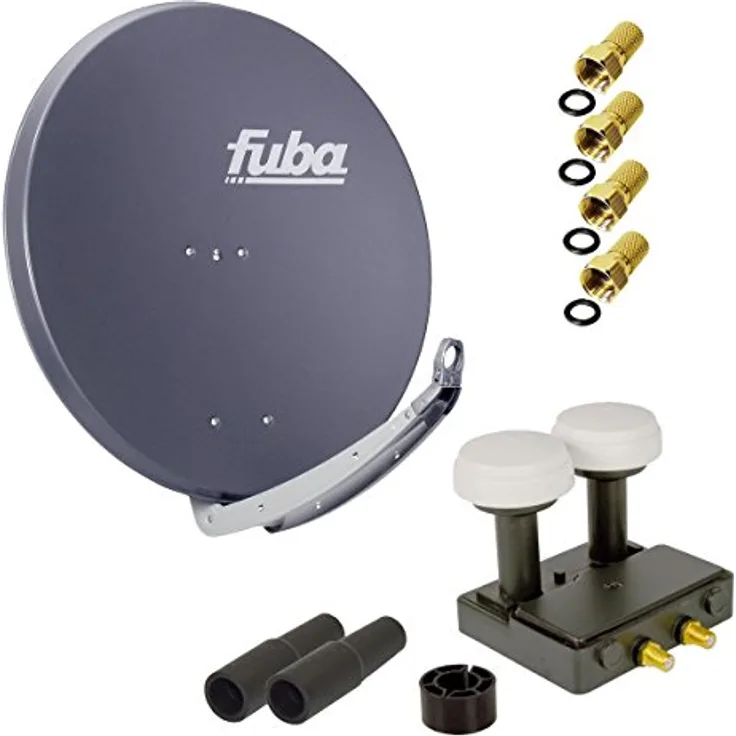 FUBA DAA 850 A ALU Anthrazit, Twin Monoblock Satellitenantenne mit 4x F-Stecker und 2x Wetterschutztülle