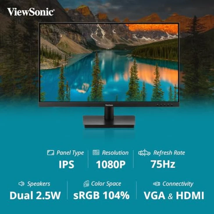 ViewSonic VA3209-MH 80 cm (32 Zoll) Büro Monitor (Full-HD, IPS, HDMI, VGA, Lautsprecher, Eye-Care, Eco-Mode) Schwarz – Bild 2