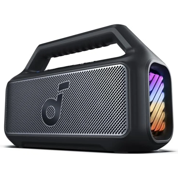 soundcore by Anker, Boom 2 Outdoor-Lautsprecher, 80W, Subwoofer, BassUp 2.0, 24h Akku, IPX7 Wasserdicht & Schwimmt, LED-Licht, USB-C, EQ, BT 5.3, Mobiler Bluetooth-Speaker, Camping, Strand, Garten, Schwarz – Bild 1