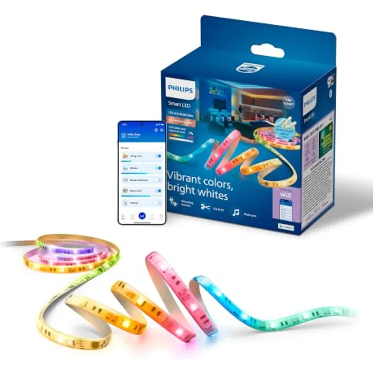 Philips Smart Lighting RGBICWW-LED-Streifen, 3 m, Einstellbares Weißlicht und mehrfarbige Farbverläufe, Smart Home kompatibel mit Alexa, Google Home, Apple Home