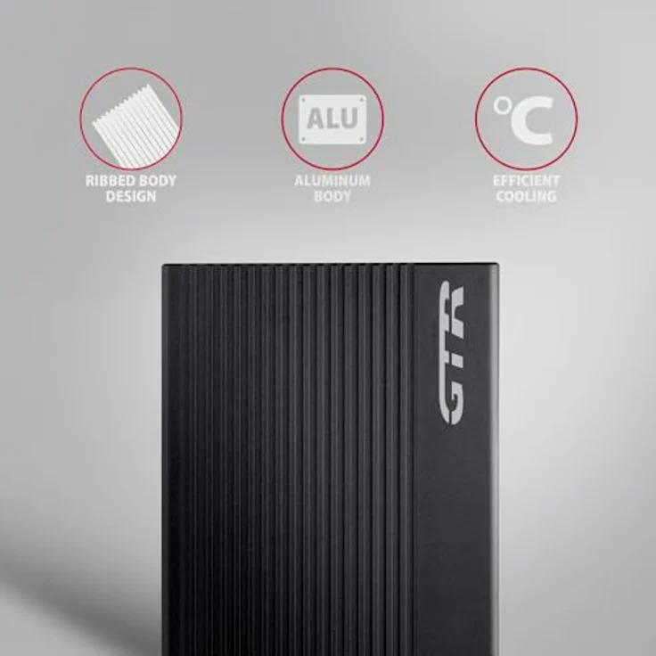 AXAGON EE25-GTR USB-C 3.2 Gen 2 - SATA 6G, 2.5" externes Festplattengehäuse, geriffelt - schwarz – Bild 4