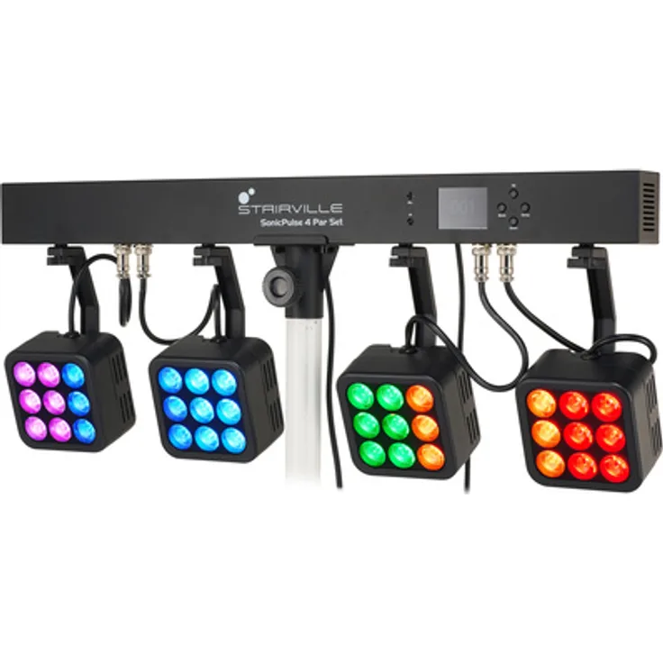 Stairville SonicPulse 4 Par Set, LED Lichtset mit 36 Programmen, Sound-to-Light Modus und DMX512-A Steuerung