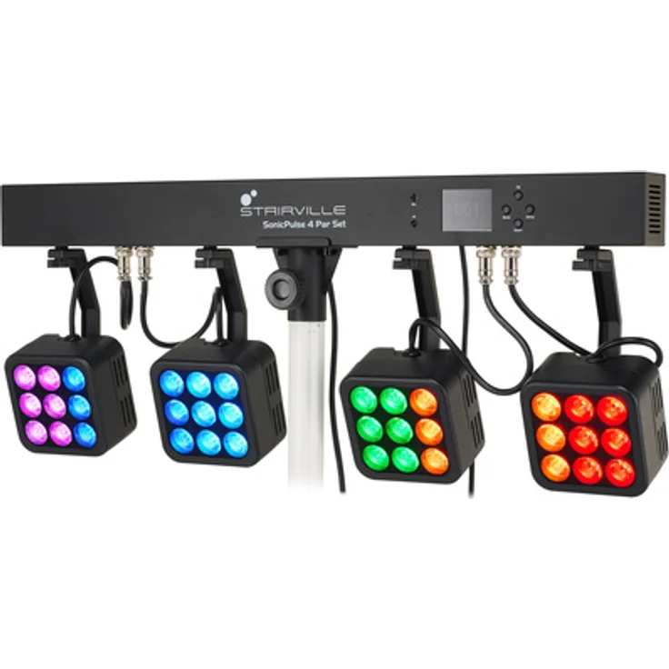 Stairville SonicPulse 4 Par Set, LED Lichtset mit 36 Programmen, Sound-to-Light Modus und DMX512-A Steuerung