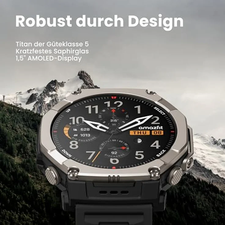 Amazfit T-Rex Ultra 2, Dualband-GPS Outdoor Smartwatch mit 51 mm Titangehäuse, 1,5" Saphir AMOLED Display, Taschenlampe, 30 Tage Akkulaufzeit, 10 ATM Wasserdichtigkeit, 180+ Sportmodi für Android & iPhone – Bild 2