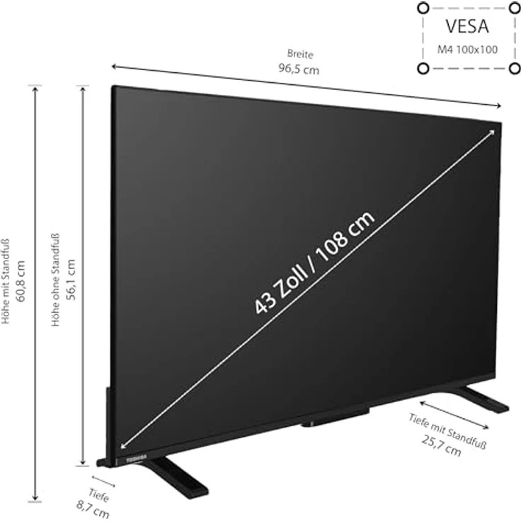 Toshiba Fernseher 43 Zoll Smart TV - VIDAA TV (4K UHD LED TV, HDR, Triple-Tuner) 43UV2363DG, Schwarz – Bild 2