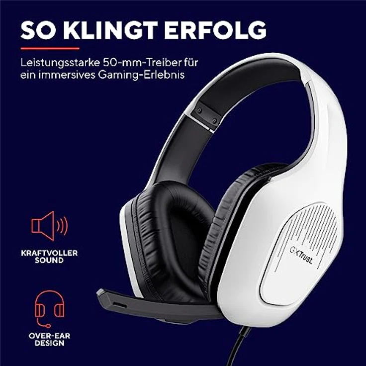 Trust Gaming GXT 415PS Zirox Leichtes Gaming Headset für Playstation 5 mit 50-mm-Treiber, 1,2 m Kabel, 3,5-mm-Audioanschluss, Hochklappbares Mikrofon, Over-Ear PS5 Kopfhörer mit Kabel - Weiß – Bild 3