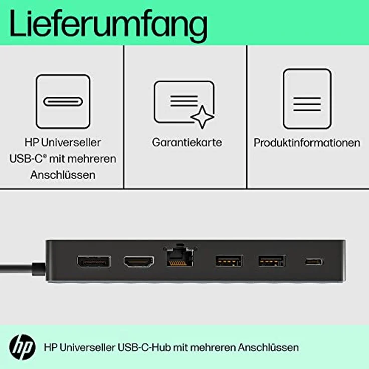 HP USB-C-Multiport-Hub 7-in-1, 1x HDMI 2.0, 1 x DisplayPort 1.2, 2 x USB-A, 1 x USB-C, 1 x USB-C -Passthrough, 1 x Ethernet, Schwarz, für Windows, macOS und Chrome OS geeignet – Bild 5