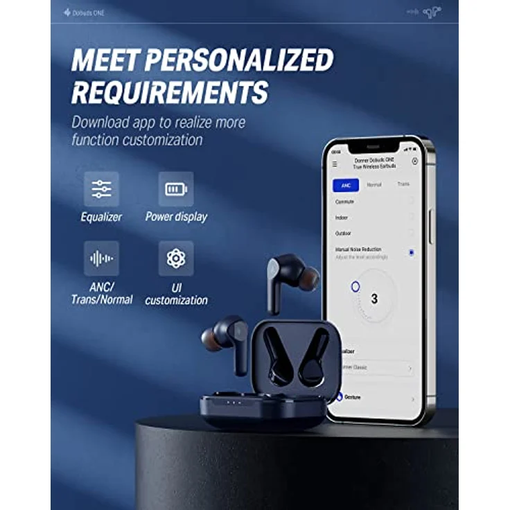 Donner Bluetooth Kopfhörer mit Geräuschunterdrückung, In Ear Kopfhörer kabellos mit 12mm Audiotreiber, intensiver Bass, Noise Cancelling Kopfhörer mit 4 Mikrofone, 32 Std Akku, Bluetooth 5.2 - blau – Bild 5