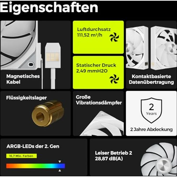 TRYX ROTA SL ARGB Lüfter - 120mm, weiß, FDB-Lager, 111,52 m³/h, 28,87 dB(A) – Bild 3