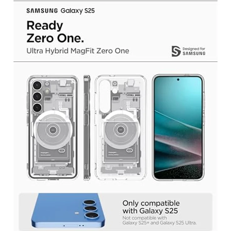 Spigen Ultra Hybrid MagFit Hülle für Samsung Galaxy S25, Kompatibel mit MagSafe, Zero One White, PC- und TPU-Konstruktion, Display- und Kameraschutz, Air Cushion Technologie – Bild 2