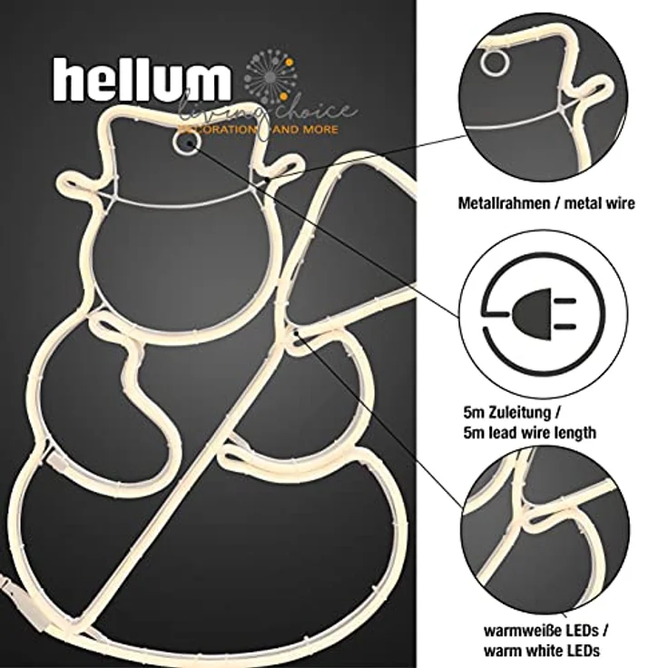 hellum LED Leuchtfigur Schneemann Stripe Lichtschlauch wweiß Metallrahmen Außen Outdoor, 59 lm, 578072 – Bild 5