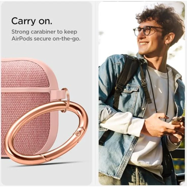 Spigen Urban Fit Hülle Case kompatibel mit AirPods 4, Roségold - Strickstoff und PC Innenschale, LED-Licht sichtbar – Bild 4