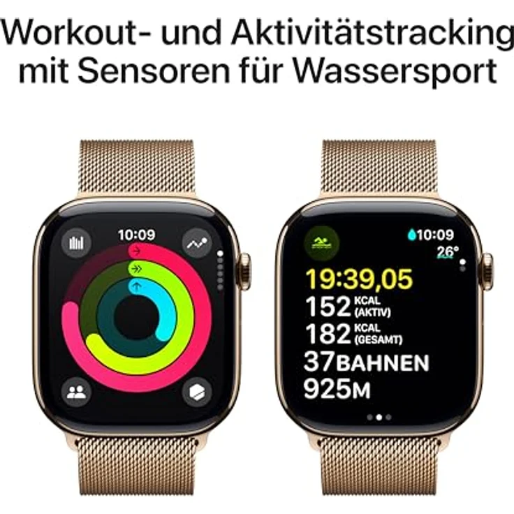 Apple Watch Series 10, 46 mm, GPS + Cellular, Titangehäuse Gold, Milanaise Armband Gold, M/L – Bild 4