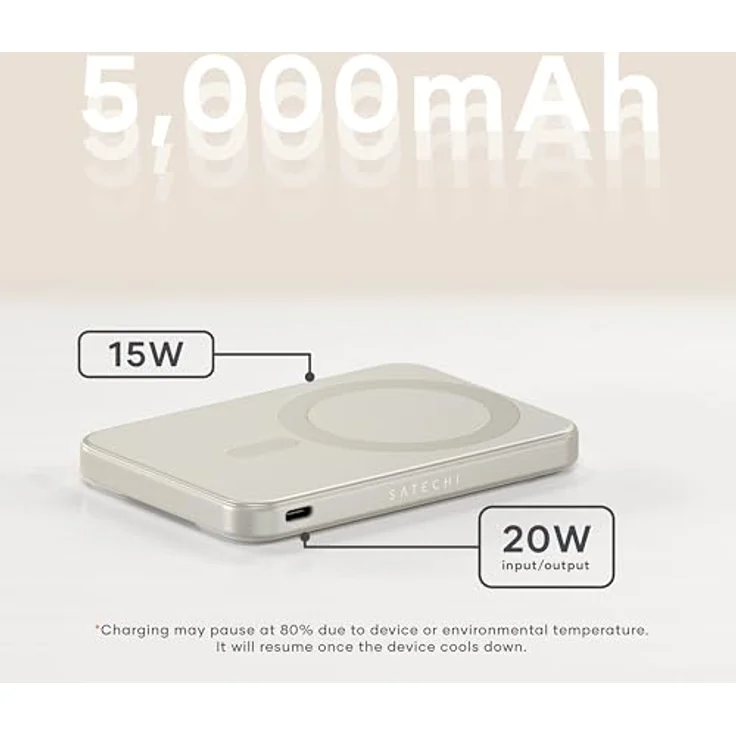 SATECHI OntheGo Powerbank Qi2 5000mAh mit Ständer – 15W Schnellladung, tragbare Batterie für iPhone & Android – Sand – Bild 3